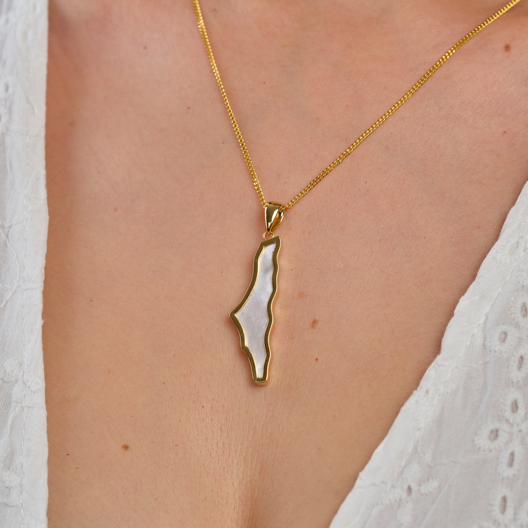 18K Solid gold Palestine pendant - Pearl