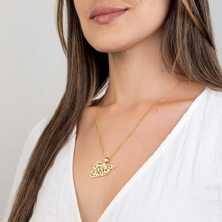 Syria Calligraphy Map Necklace