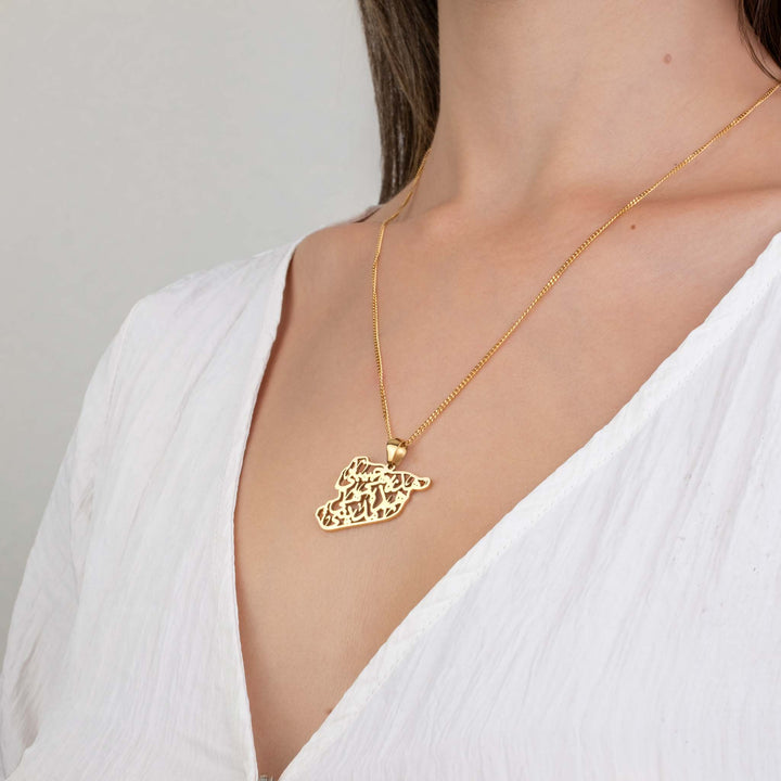 Syria Calligraphy Map Necklace