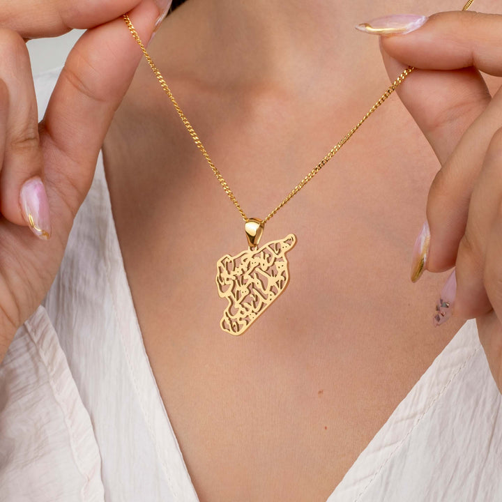 Syria Calligraphy Map Necklace