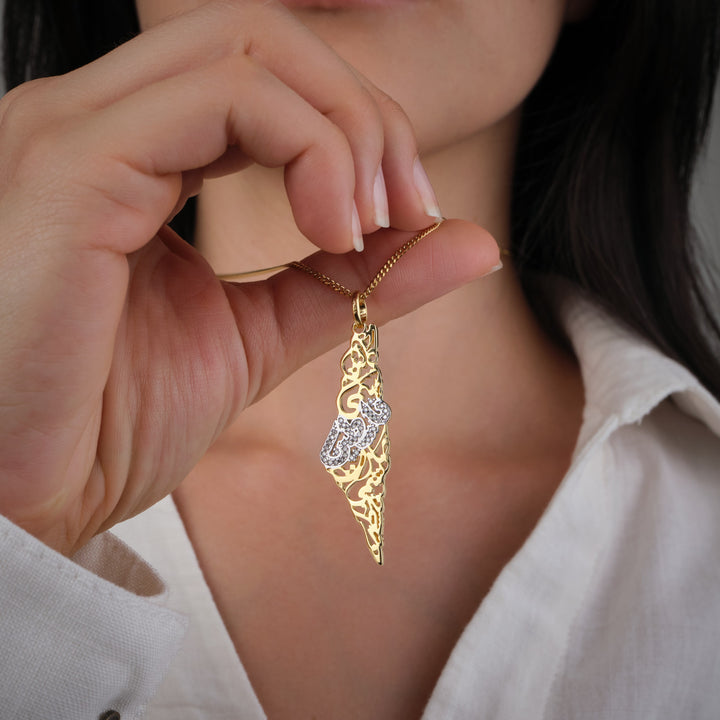 Palestine Map Necklace with Arabic Calligraphy Diamonds