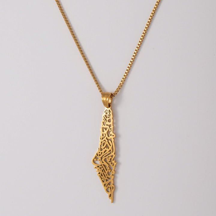 Palestine Calligraphy Map Necklace