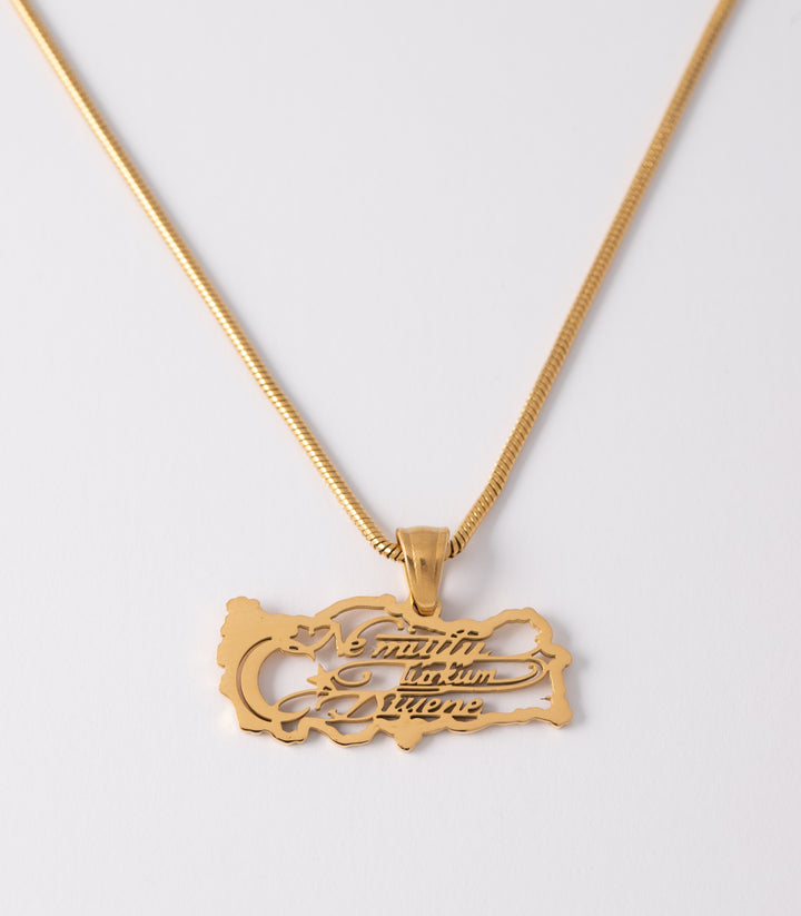 Turkey Calligraphy Map Necklace