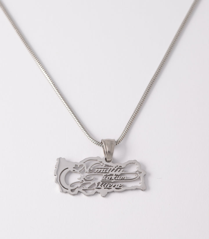 Turkey Calligraphy Map Necklace