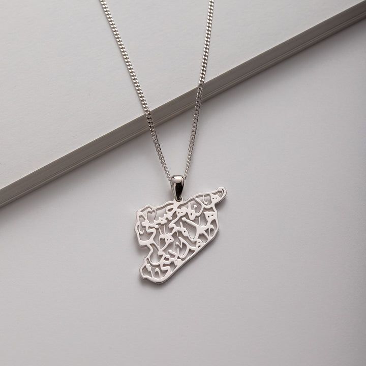 Syria Calligraphy Map Necklace