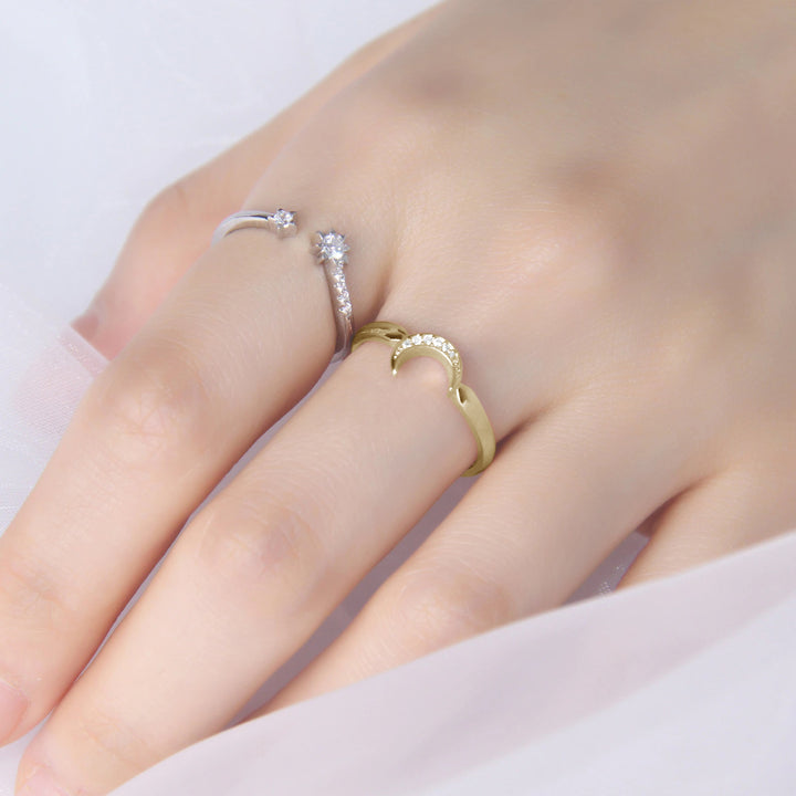 Moon and Stars ring set