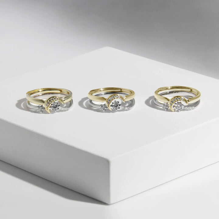 Moon and Stars ring set