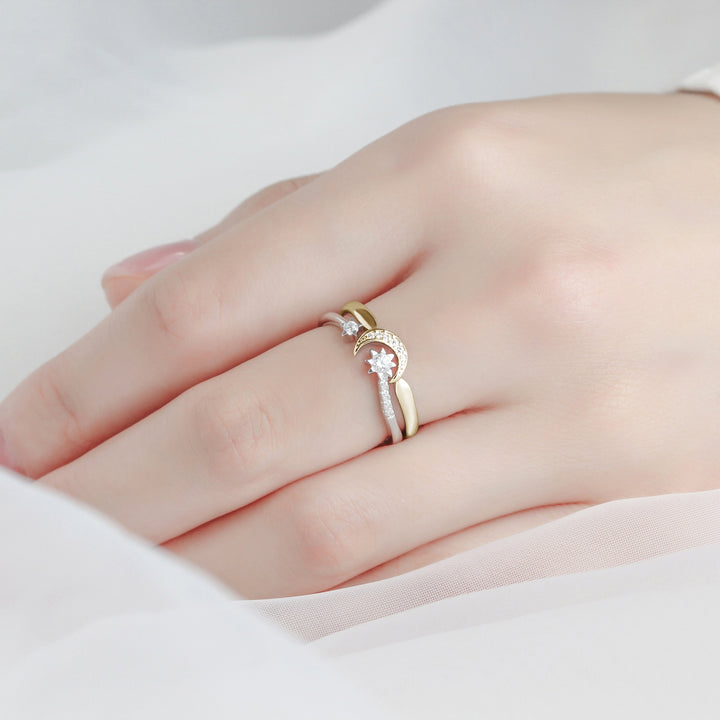 Moon and Stars ring set