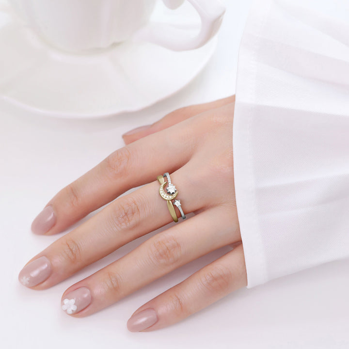 Moon and Stars ring set