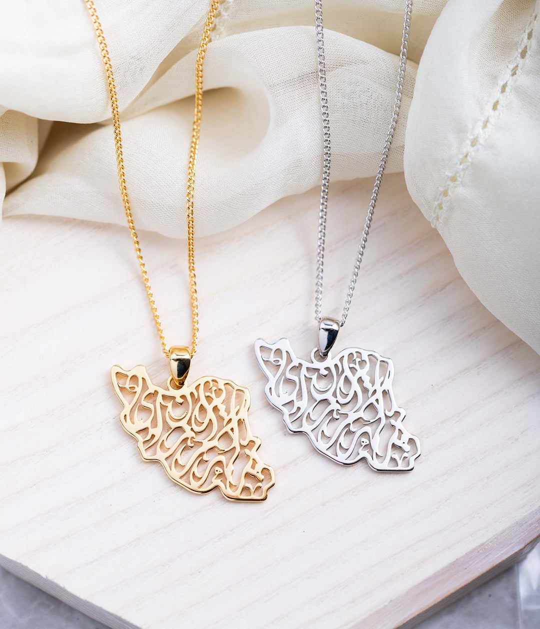 Iran Calligraphy Map Necklace