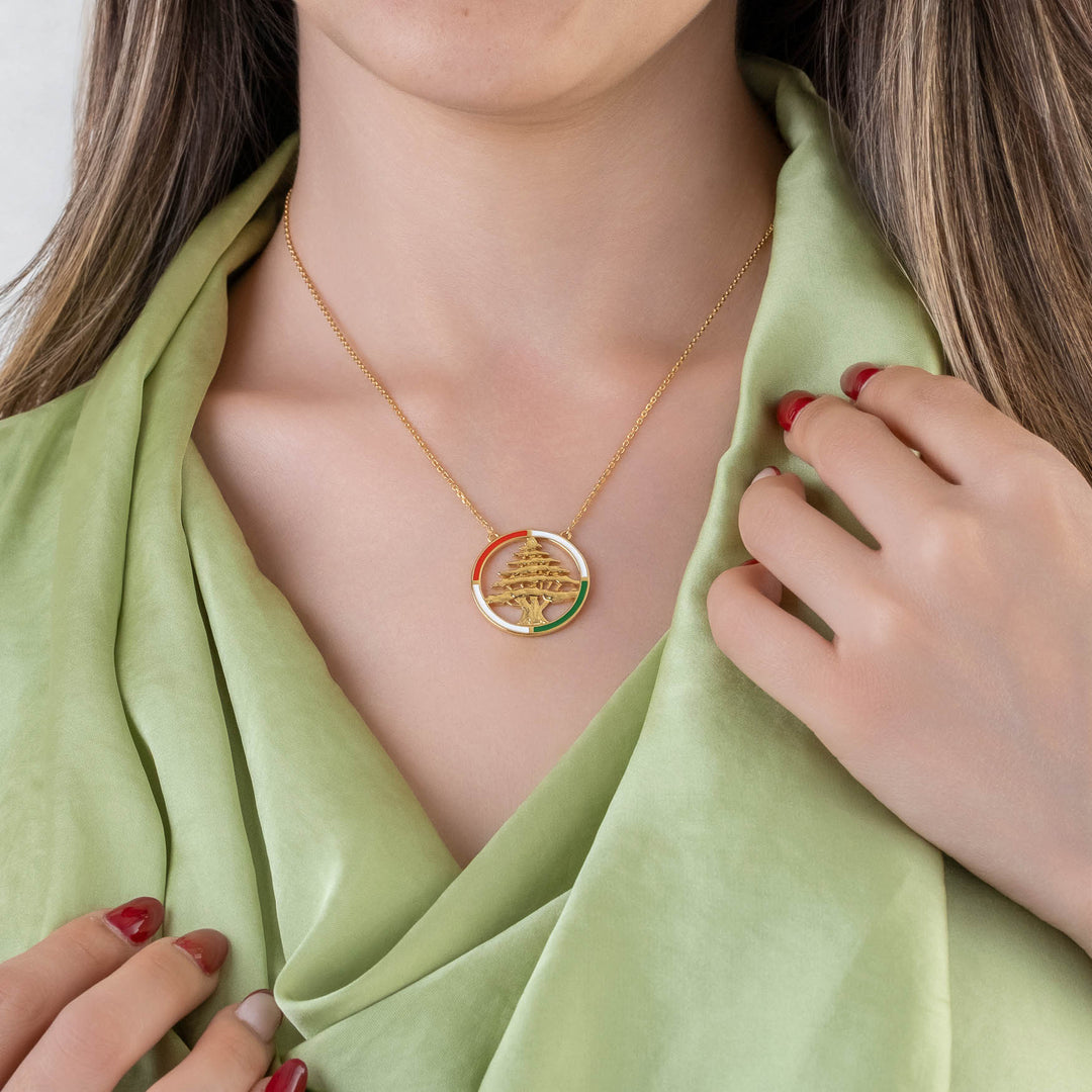Lebanon Circular Enamel Cedar Necklace