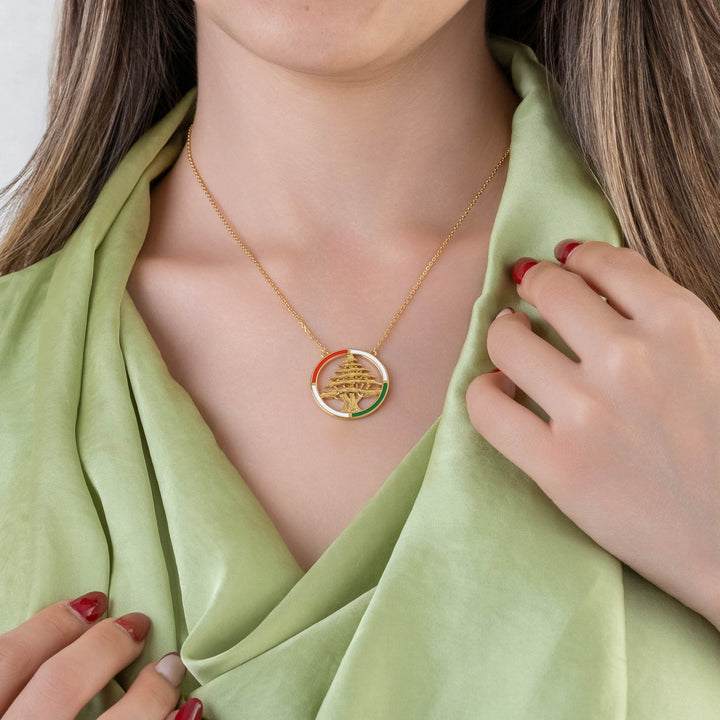 Lebanon Circular Enamel Cedar Necklace