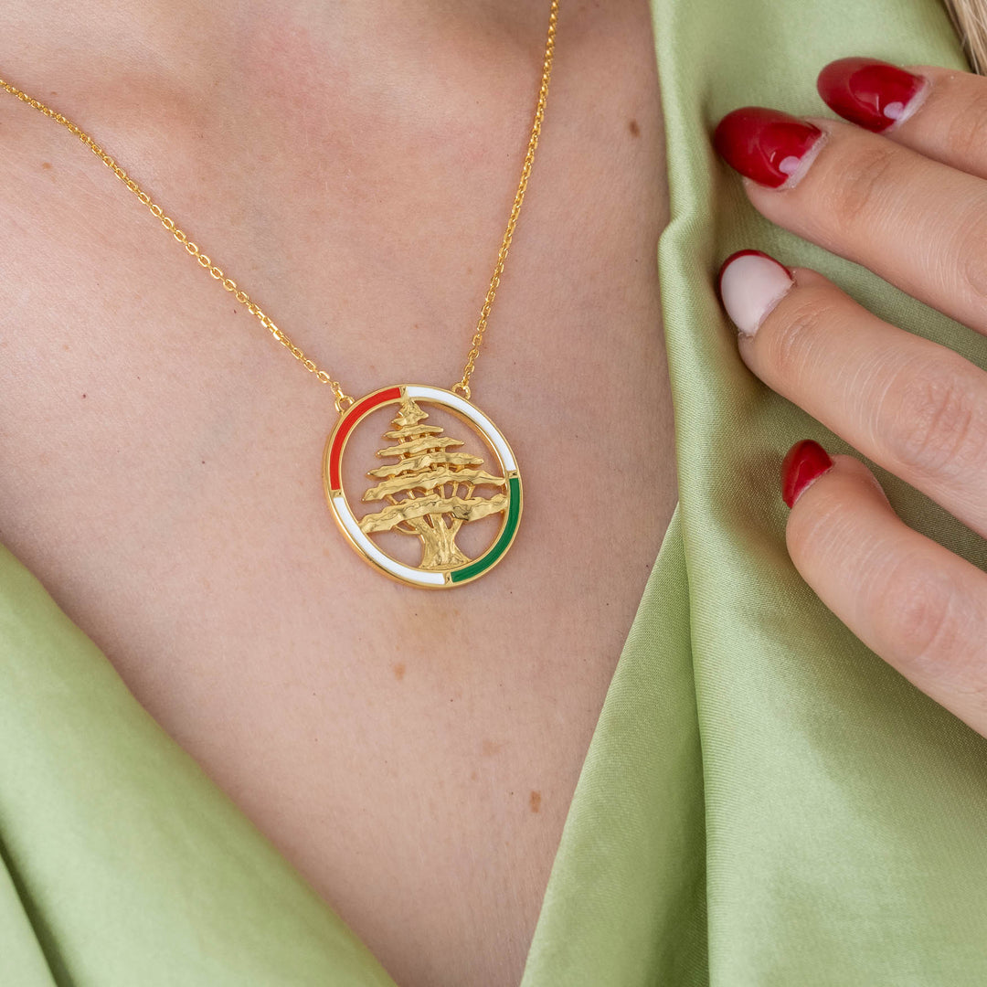 Lebanon Circular Enamel Cedar Necklace