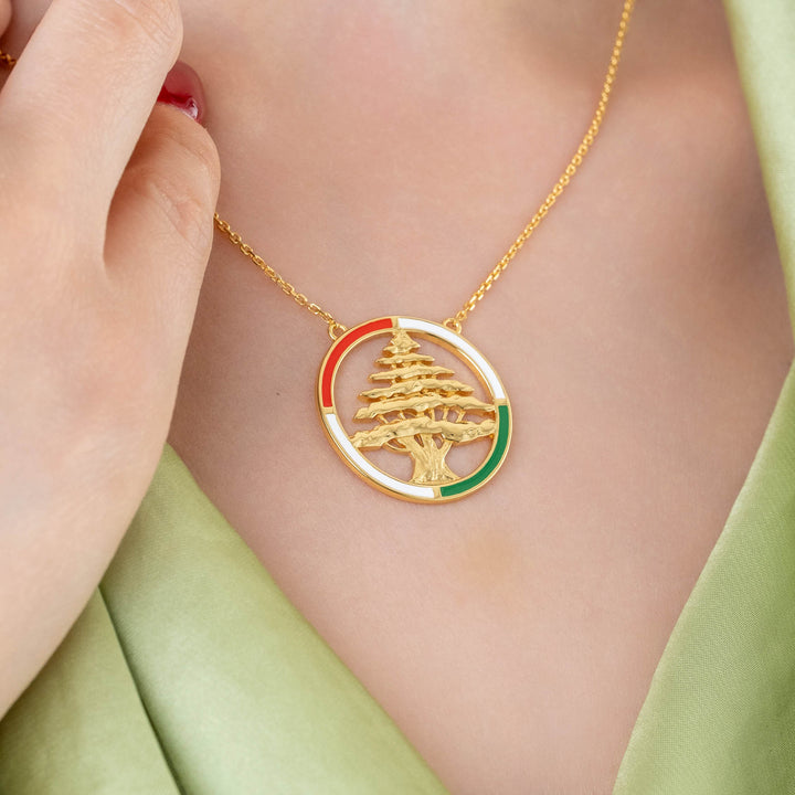 Lebanon Circular Enamel Cedar Necklace