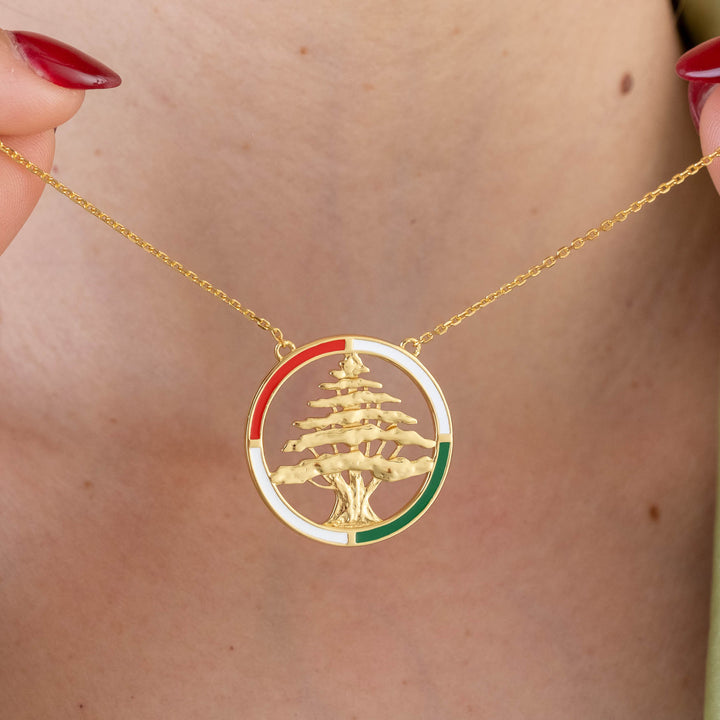 Lebanon Circular Enamel Cedar Necklace