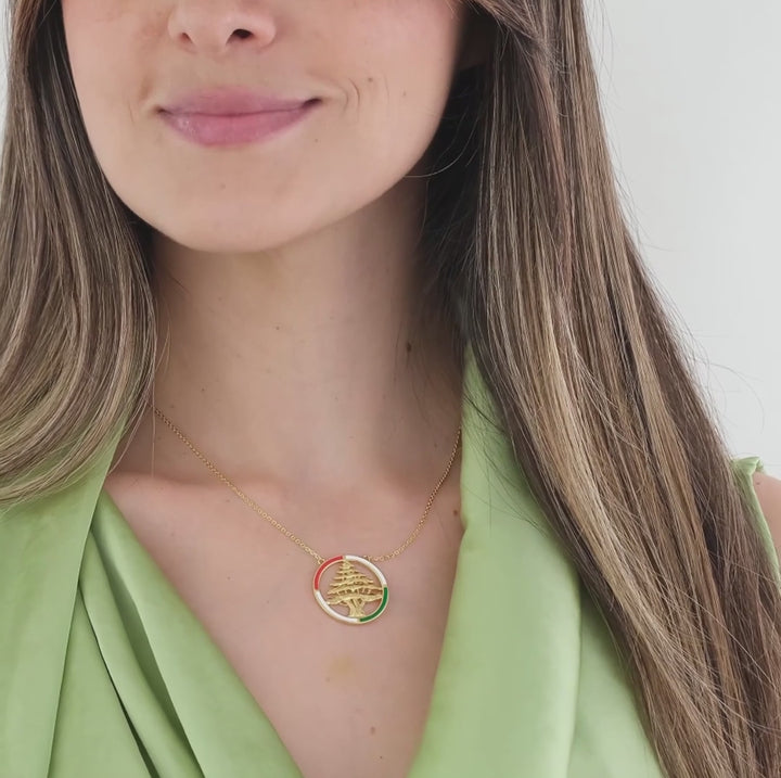 Lebanon Circular Enamel Cedar Necklace